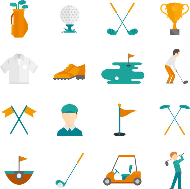 golf-ikone flach - golf symbol icon set computer icon stock-grafiken, -clipart, -cartoons und -symbole