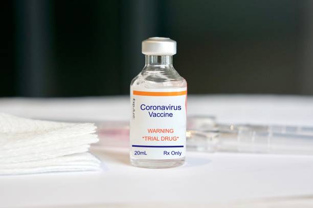 Concept of a Coronavirus trial vaccine for  as an outbreak occurs in Wuhan, China stock photo