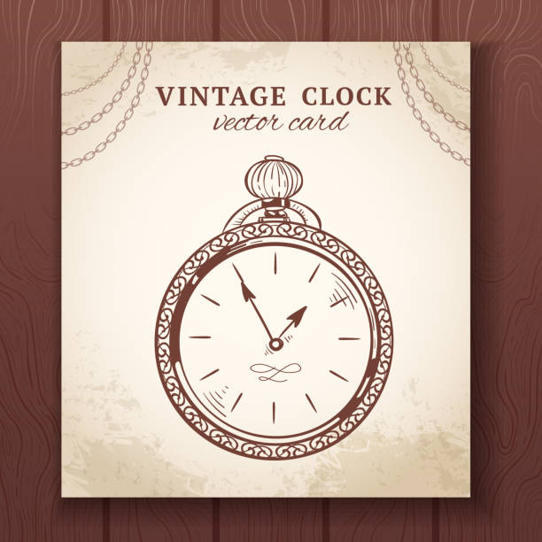 ilustrações, clipart, desenhos animados e ícones de cartão de relógio vintage 1 - pocket watch watch clock pocket