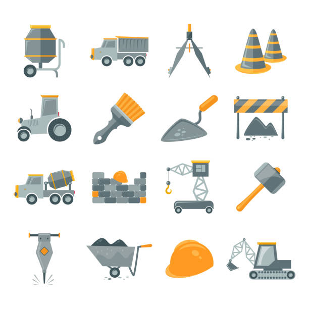 ikony budowy - crane mobile crane derrick crane construction vehicle stock illustrations