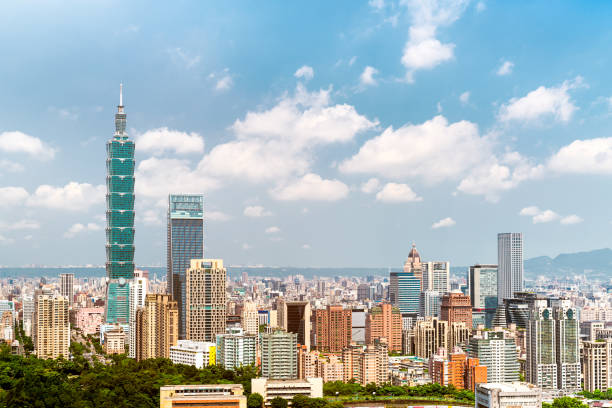 Beautiful scenery of Taipei City with lardge modern builings stock photo