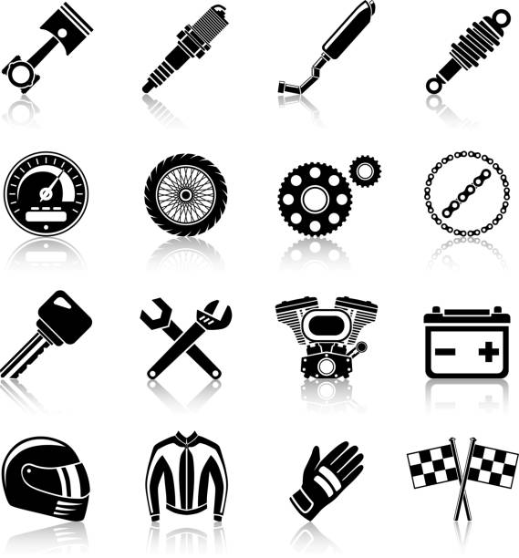 illustrations, cliparts, dessins animés et icônes de pièces de moto noir - piston