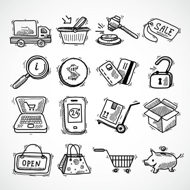 ikony szkiców e-commerce - coin box stock illustrations