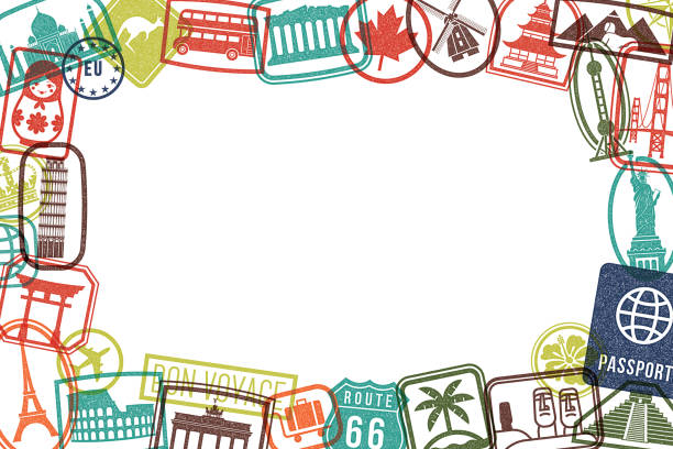 Travel Landmarks Rubber Stamps Grunge Picture Frame Grunge Background Travel Landmarks Rubber Stamps Grunge Picture Frame Grunge Background journey borders stock illustrations