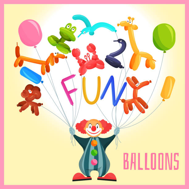 ilustraciones, imágenes clip art, dibujos animados e iconos de stock de payaso con globos - circus carnival frame titles