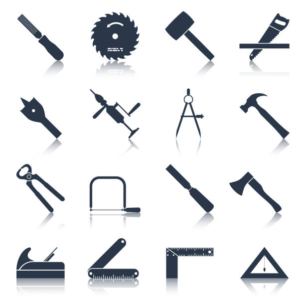 tischlerei werkzeuge icons schwarz - building contractor computer internet construction worker stock-grafiken, -clipart, -cartoons und -symbole