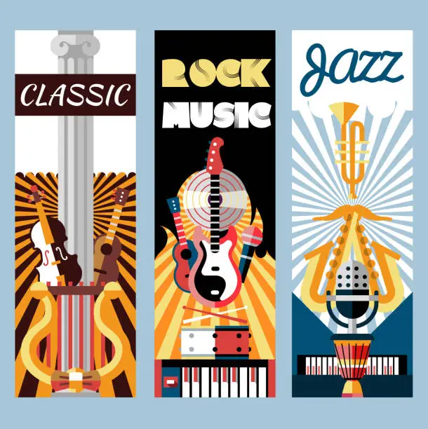 Vector illustration of music flat banners