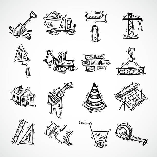 строительные иконы - bulldozer dozer construction equipment construction machinery stock illustrations
