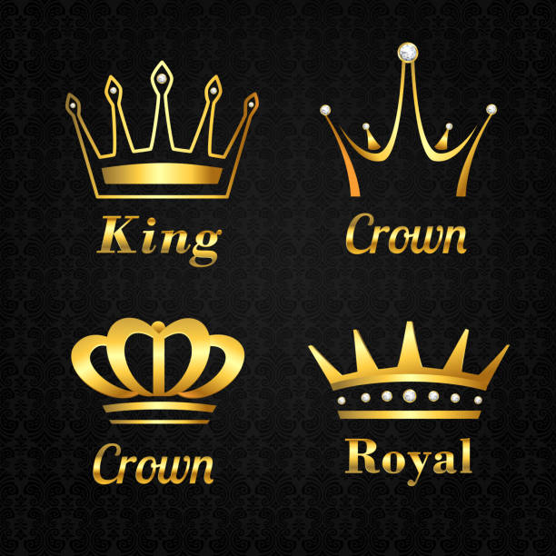 골든 크라운 라벨 - crown gold coat of arms king stock illustrations