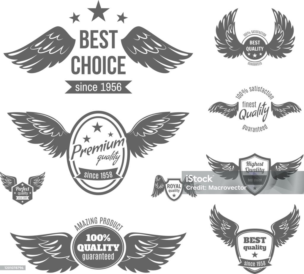 Wing Labels Wing Label Stock Illustration - Download Image Now - Angel, Animal Wing ...