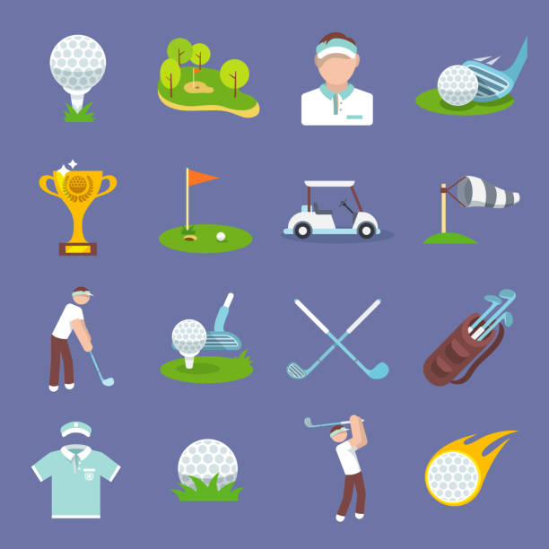 golf-ikone flach - golf symbol icon set computer icon stock-grafiken, -clipart, -cartoons und -symbole