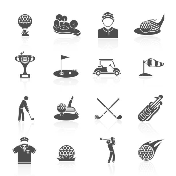 golf icon Golf game sport and activity black icons set isolated vector illustration golf icons stock illustrations