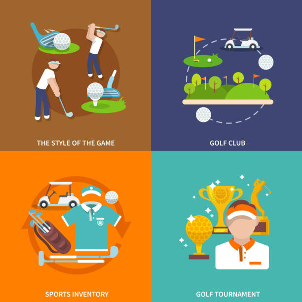 golf flach - golf symbol icon set computer icon stock-grafiken, -clipart, -cartoons und -symbole