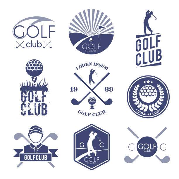 golf label Golf club sport game competition black and white label set isolated vector illustration golf designs stock illustrations