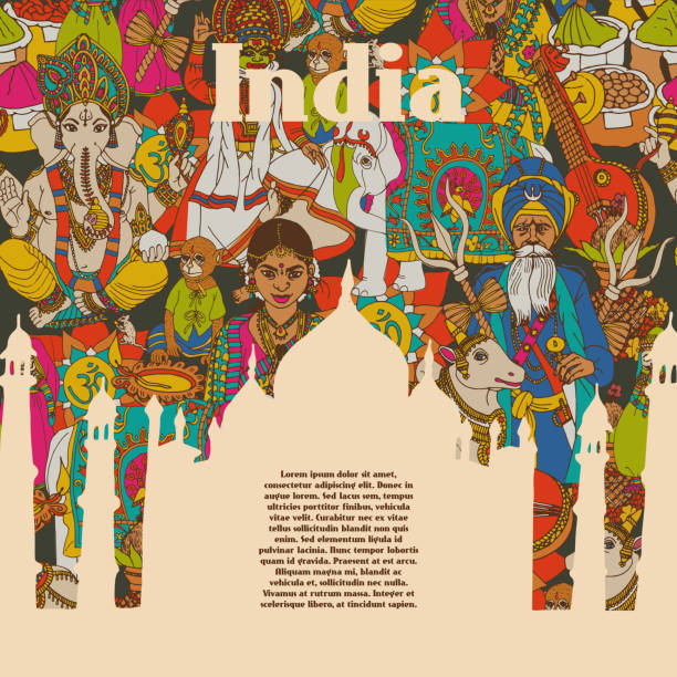 индия плакат - indian culture dancing dancer women stock illustrations