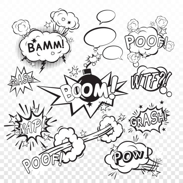 comic-set blasen - comic book cartoon poof exploding stock-grafiken, -clipart, -cartoons und -symbole