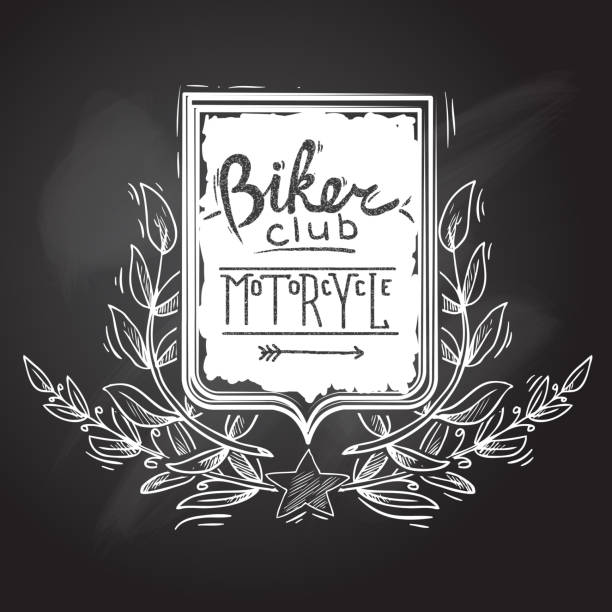heraldic emblem Chalkboard biker club motorcycle emblem with shield star and wreath vector illustration helicopter free drawing stock illustrations