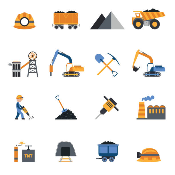 kohleindustrie-ikonen - surface mine stock-grafiken, -clipart, -cartoons und -symbole