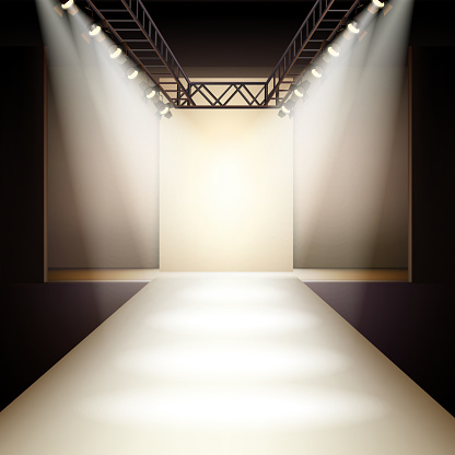 Empty fashion runway podium stage interior realistic background vector illustration