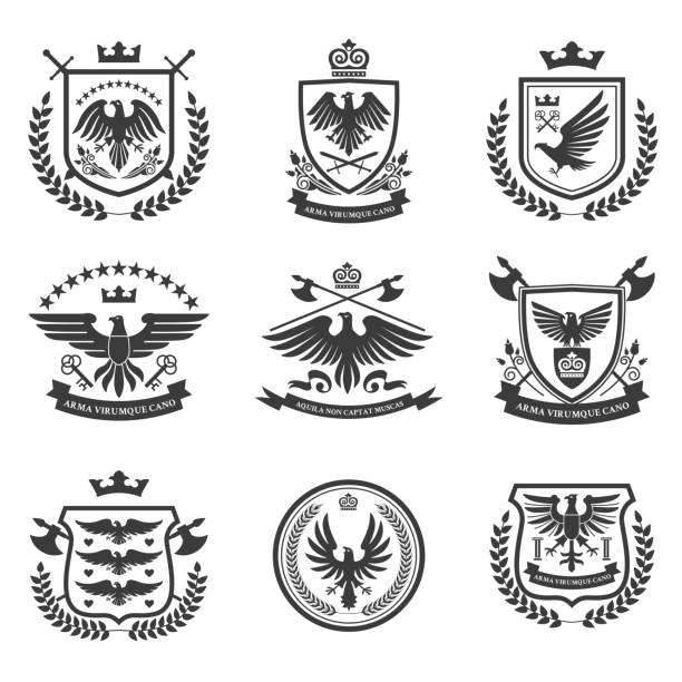 독수리 엠블럼 블랙 - coat of arms stock illustrations