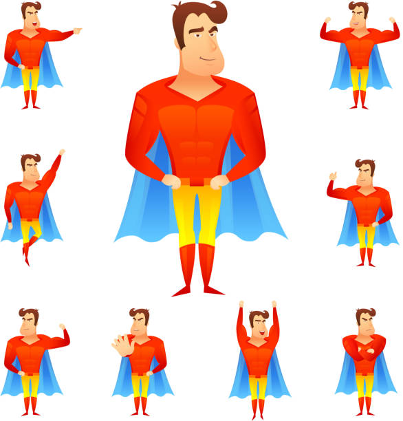 zestaw superbohaterów - fun red men cape stock illustrations