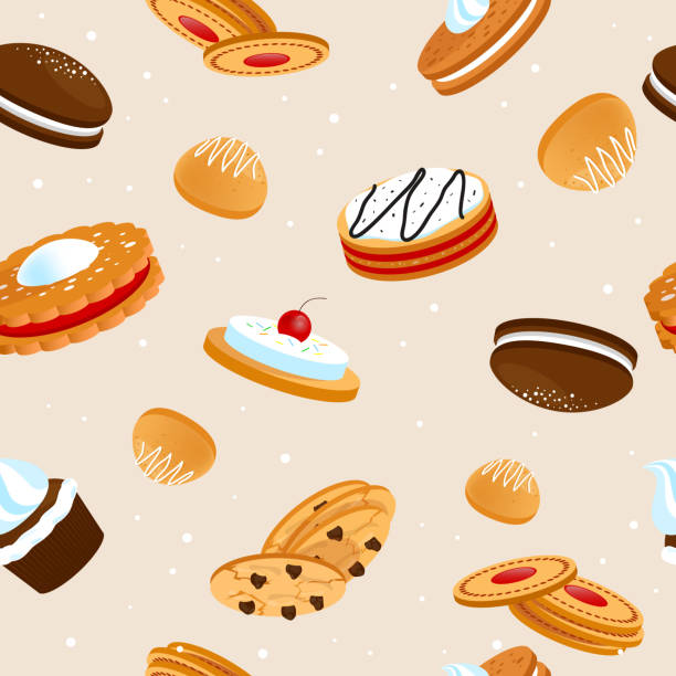 ilustrações, clipart, desenhos animados e ícones de cookies sem costura - cupcake crumb sweet wrapper chocolate