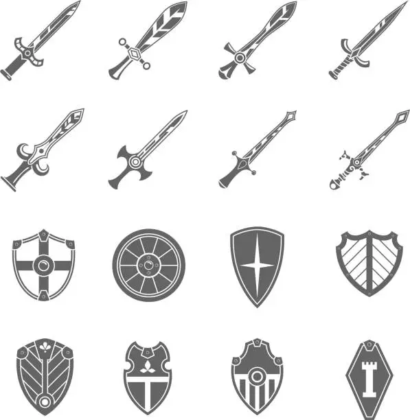 Vector illustration of sword and shield icon