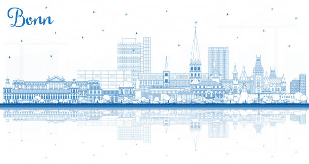 Outline Bonn Germany City Skyline with Blue Buildings and Reflections. Outline Bonn Germany City Skyline with Blue Buildings and Reflections. Vector Illustration. Business Travel and Concept with Historic Architecture. Bonn Cityscape with Landmarks. bonn germany stock illustrations
