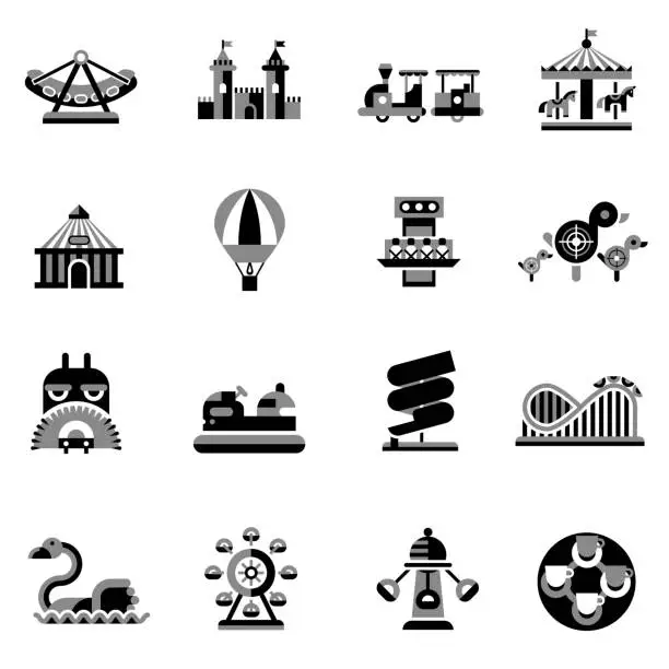 Vector illustration of amusement icons black