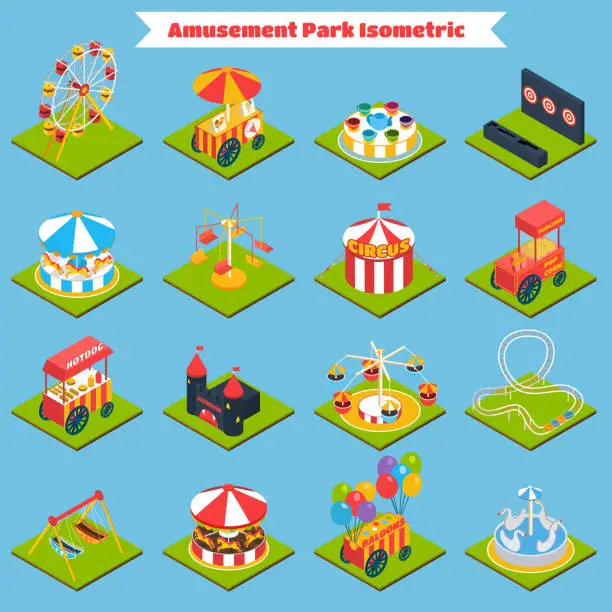 Vector illustration of amusement park isometric