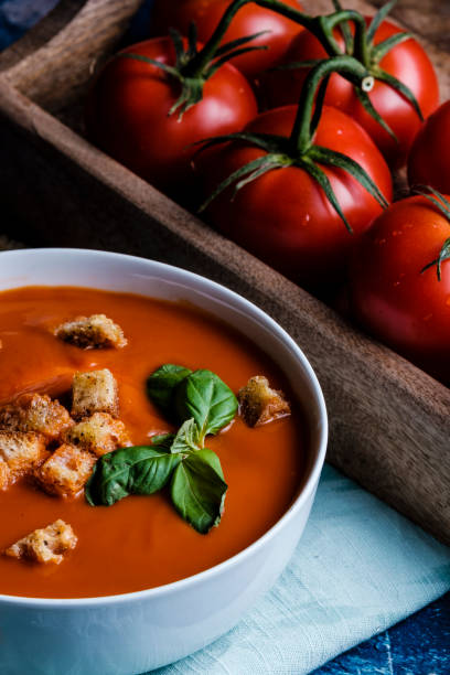 istock Tomato soup with basil in a bowl 1201090762