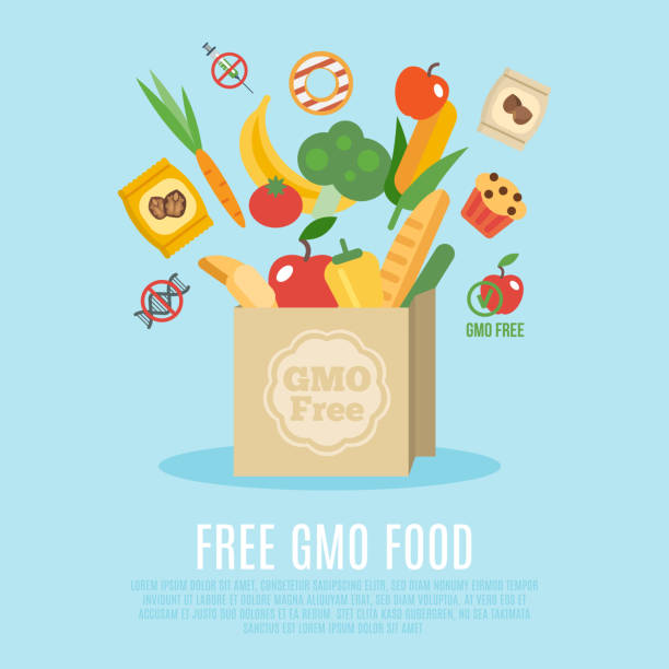 gmo icons flach - genetic modification dna tomato genetic research stock-grafiken, -clipart, -cartoons und -symbole