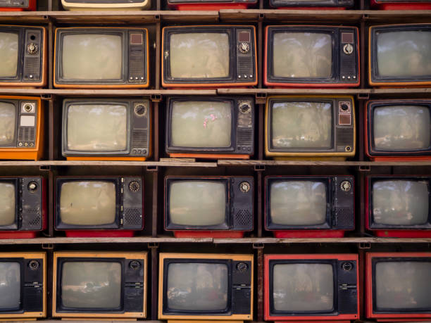 istock The Pattern wall of pile old retro TV bachground 1201091939