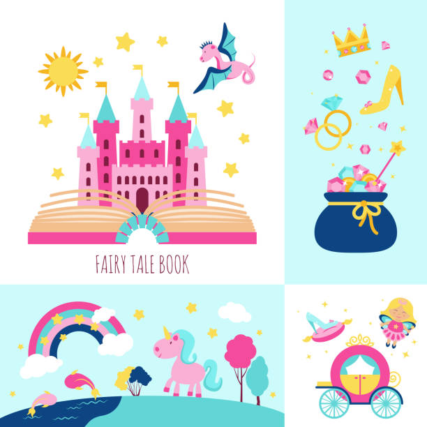 동화 디자인 컨셉 1 - castle dragon magic fairy stock illustrations