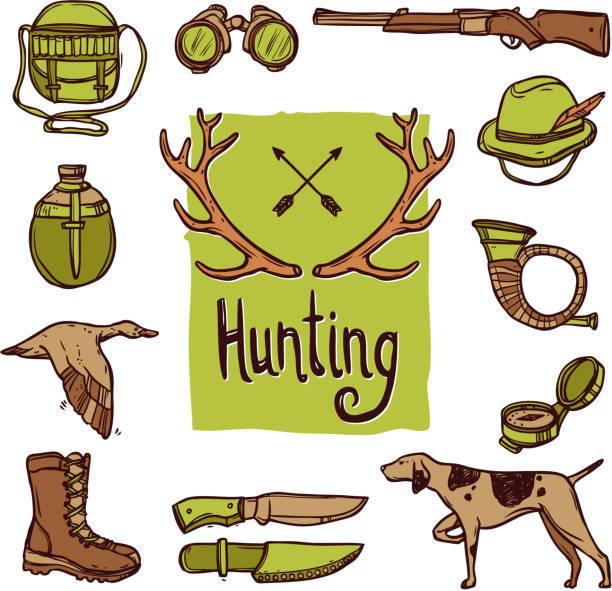 ikony polowania - hunting rifle sniper duck hunting stock illustrations