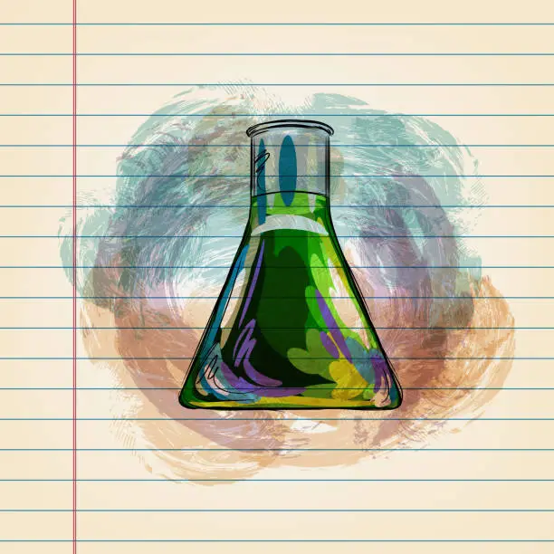 Vector illustration of Conical Flask Drawing on Ruled Paper