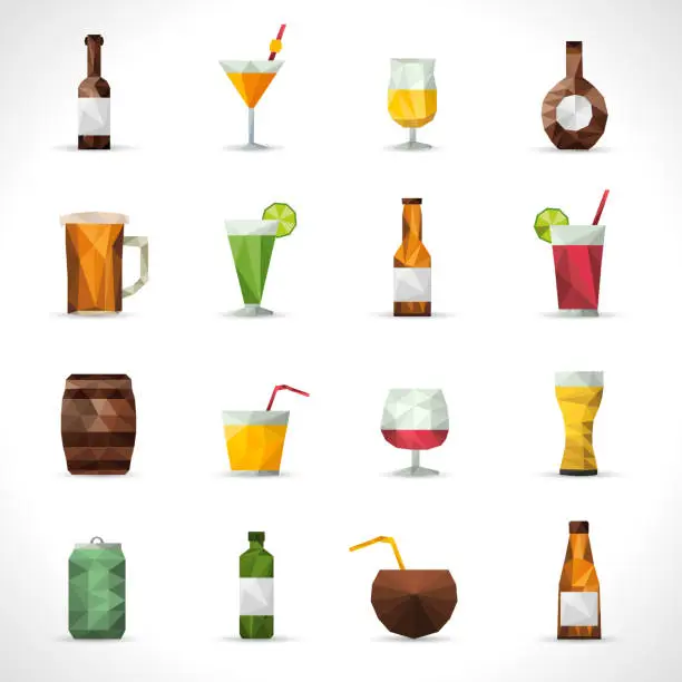 Vector illustration of alcohol drinks icons polygonal