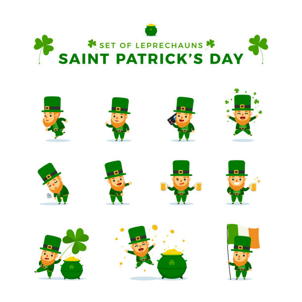 St. Patrick's Day. Set Of Leprechauns. Vector Illustration. St. Patrick's Day. Set Of Leprechauns. Vector Illustration cute leprechaun stock illustrations