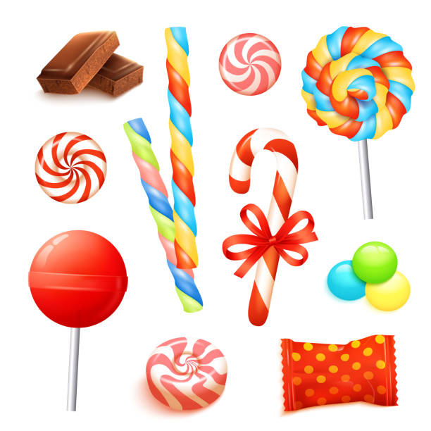 конфеты набор - stick of hard candy candy striped toughness stock illustrations