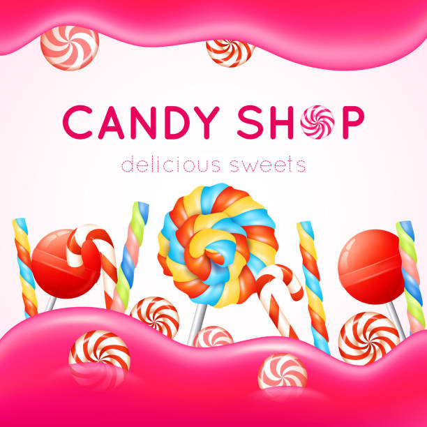 ilustrações de stock, clip art, desenhos animados e ícones de candy shop poster - candy hard candy wrapped variation