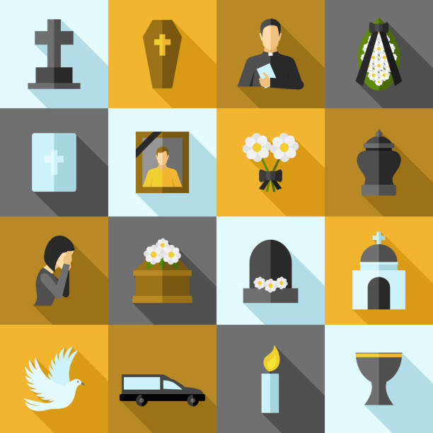 плоские похороны значок - religious icon telephone symbol mobile phone stock illustrations