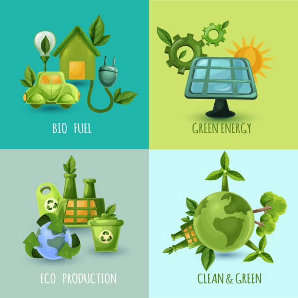 illustrations, cliparts, dessins animés et icônes de écologie 2x2 - industrial windmill nature recycling computer icon