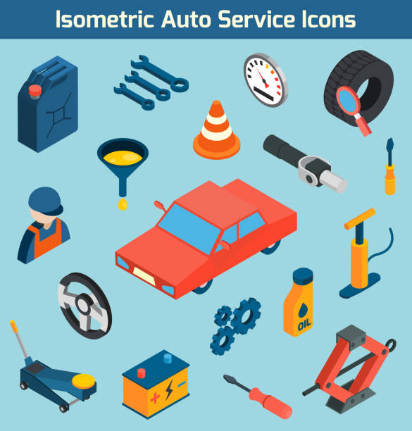 ilustraciones, imágenes clip art, dibujos animados e iconos de stock de iconos de servicio automático isométrico - expendable