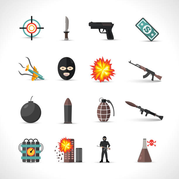 ilustraciones, imágenes clip art, dibujos animados e iconos de stock de iconos del terrorismo - computer icon symbol knife terrorism