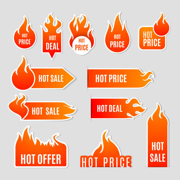 fire icons sale label Fire and flame sale clearance and hot deal text labels flat icon set isolated vector illustration flame icons stock illustrations