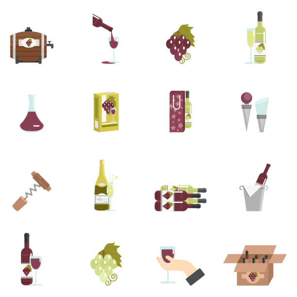 illustrazioni stock, clip art, cartoni animati e icone di tendenza di vino icona piatta - computer icon symbol cork wine