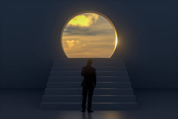 istock Ladder leading to sky, businessman 1201097292