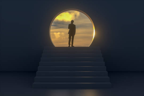 istock Ladder leading to sky, businessman 1201097536