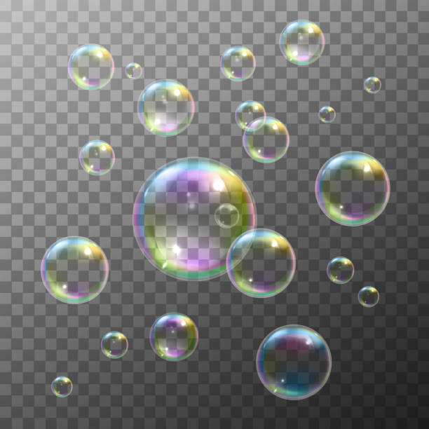 soap bubbles Realistic soap bubbles with rainbow reflection set isolated vector illustration bubble illustrations stock illustrations