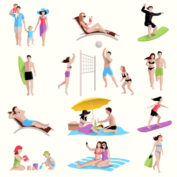 ilustrações, clipart, desenhos animados e ícones de pessoas em ícones de praia - isolated volleyball women adult